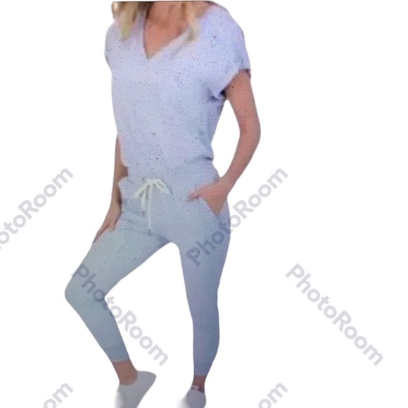 N:Philanthropy Roll Sleeve Power Blue Tie Waist Jogger Jumpsuit Size Small - Picture 1 of 10